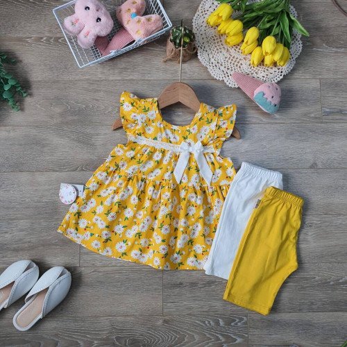 Bộ áo tay tiên ren ngực bé gái kèm quần legging cotton 4 chiều co giãn-